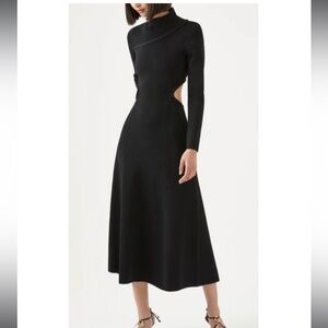 AJE AMELIE BRAIDED CUT OUT KNIT MIDI DRESS, BLACK, XS